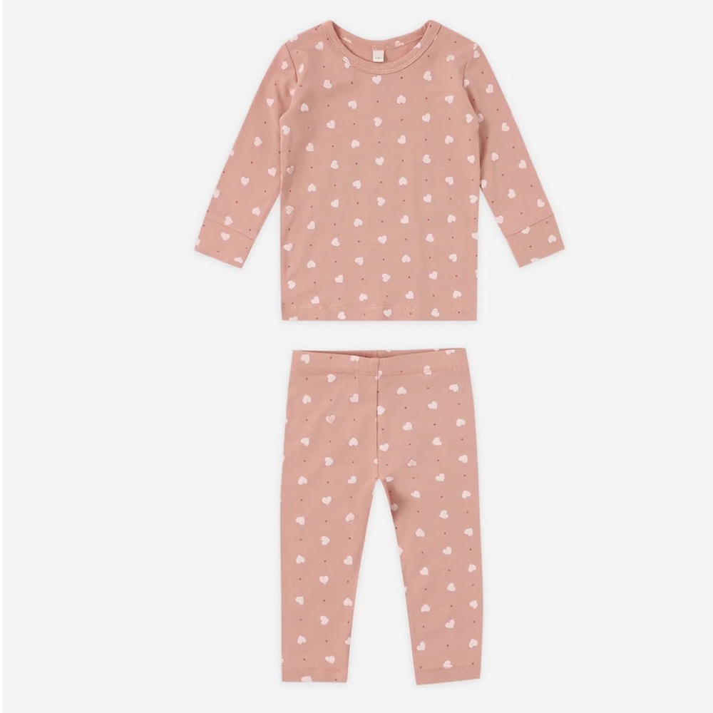 Quincy Mae Pink Heart Print Long-Sleeve Pajama Set